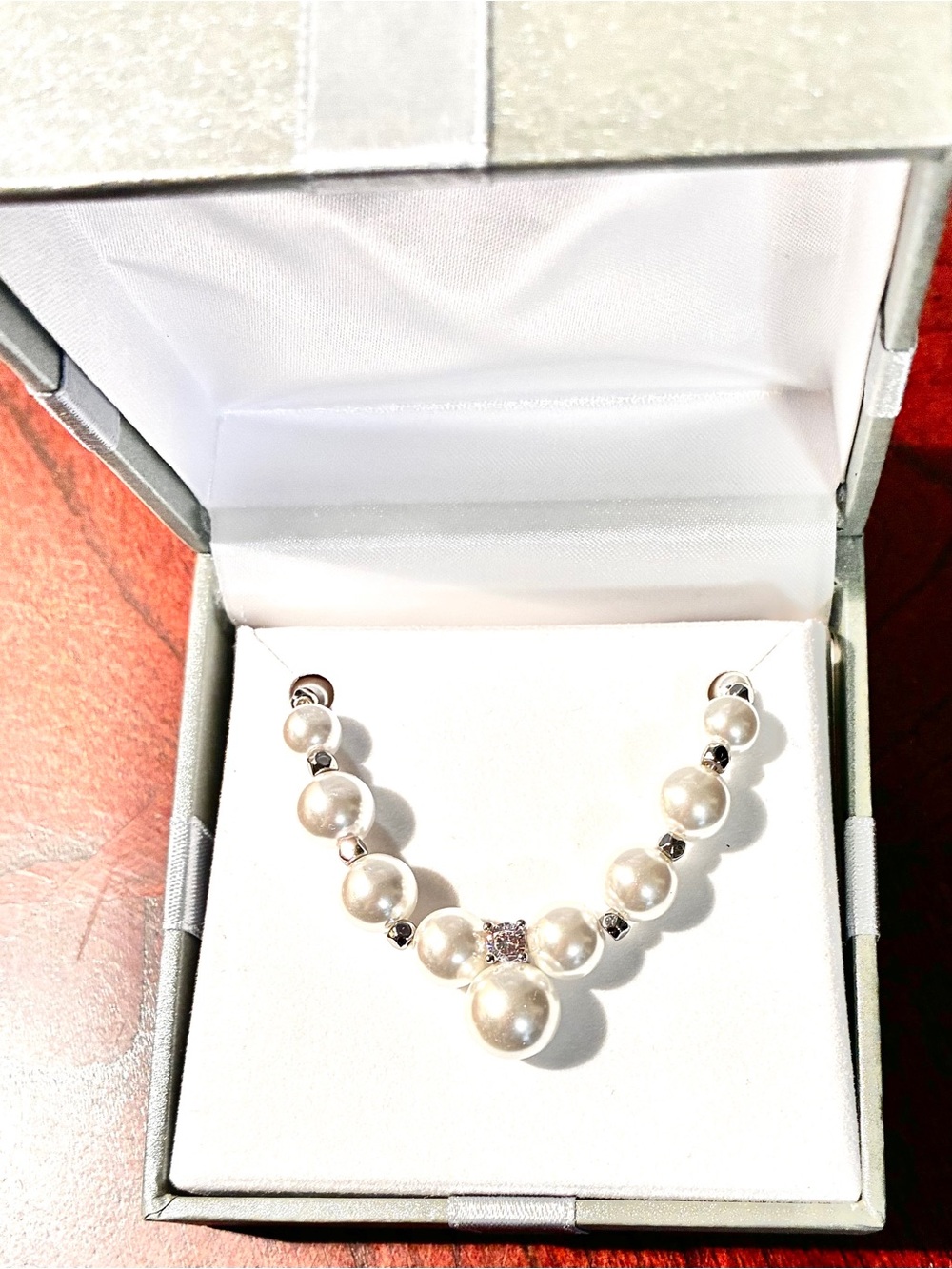 Pearl Drop Necklace with Sparkling Center Accent